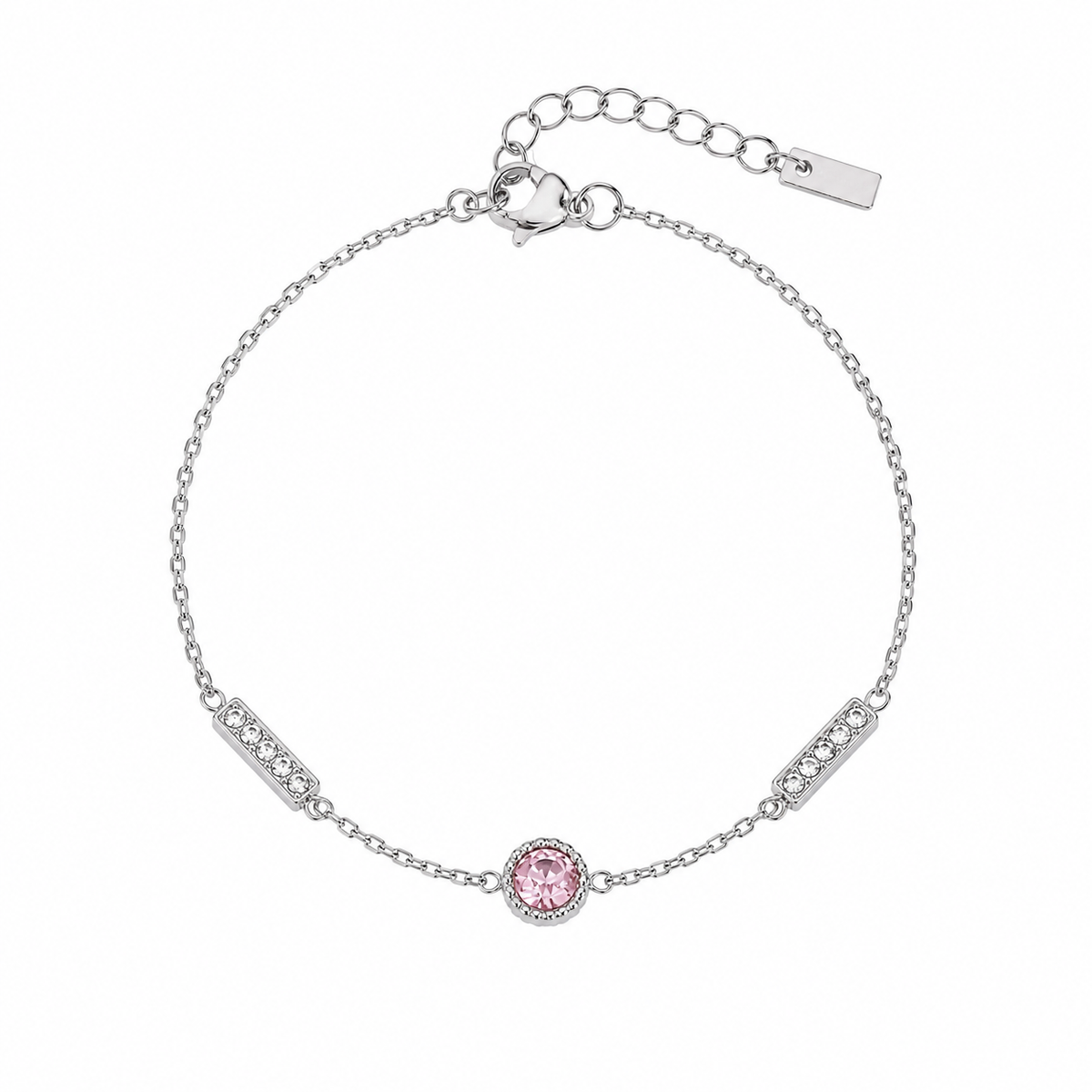Silver Pink Tourmaline Dainty Bracelet