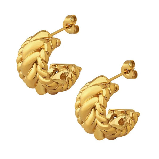 18K Thick French Braided Open Hoops