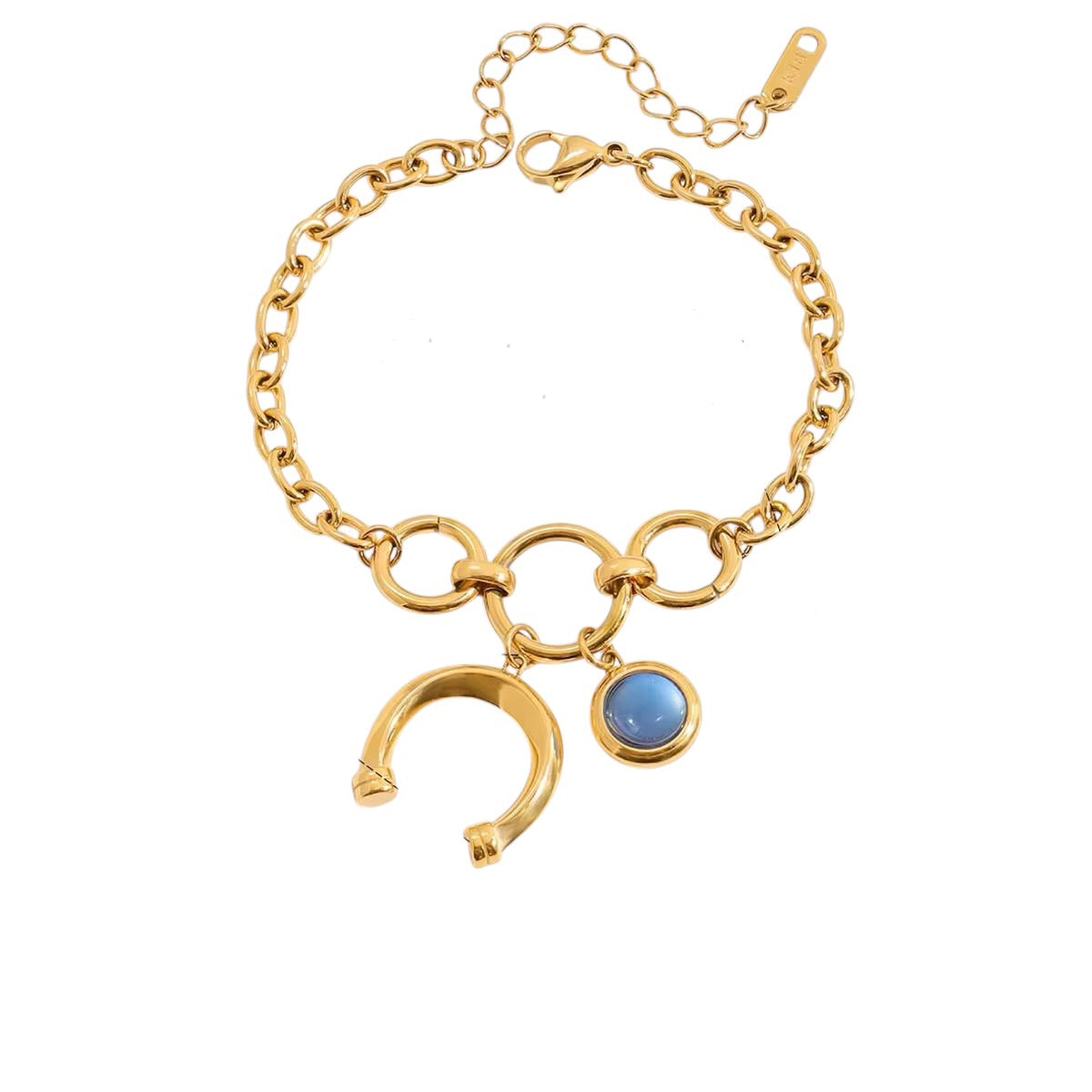 18K Horse Shoe Cat Eye Charm Bracelet