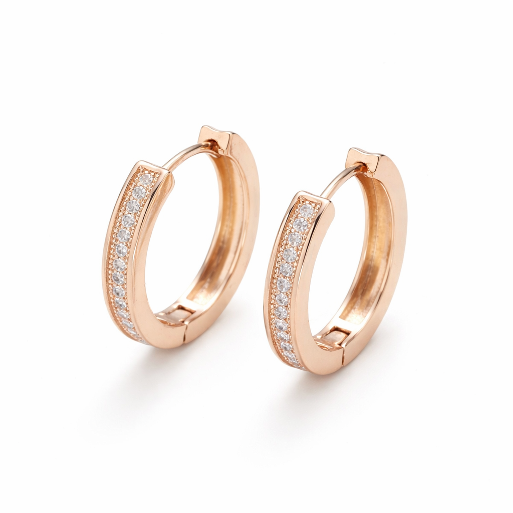 Rose Gold CZ Lined Hoops