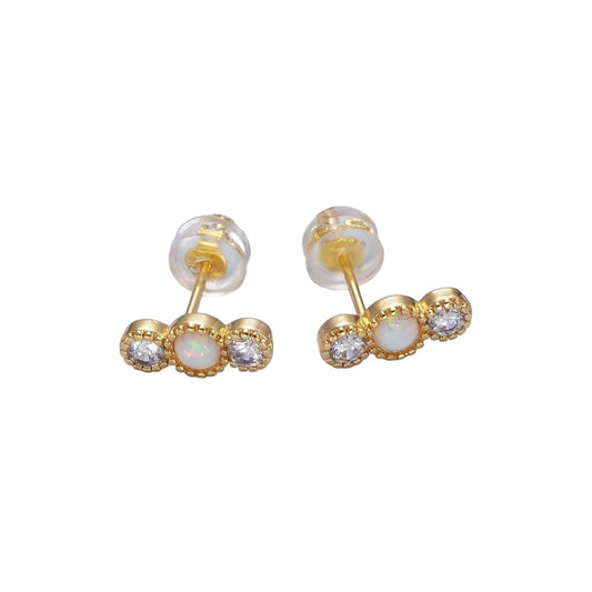 14K Gold Filled Triple Round Opal CZ Stud Earrings