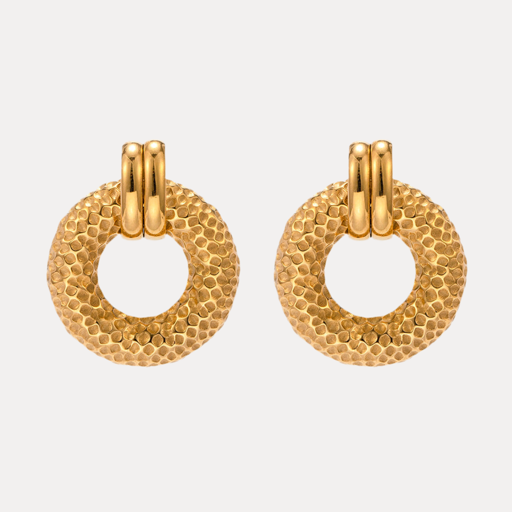 18K Vintage Textured Round Drop Earrings