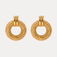 18K Vintage Textured Round Drop Earrings