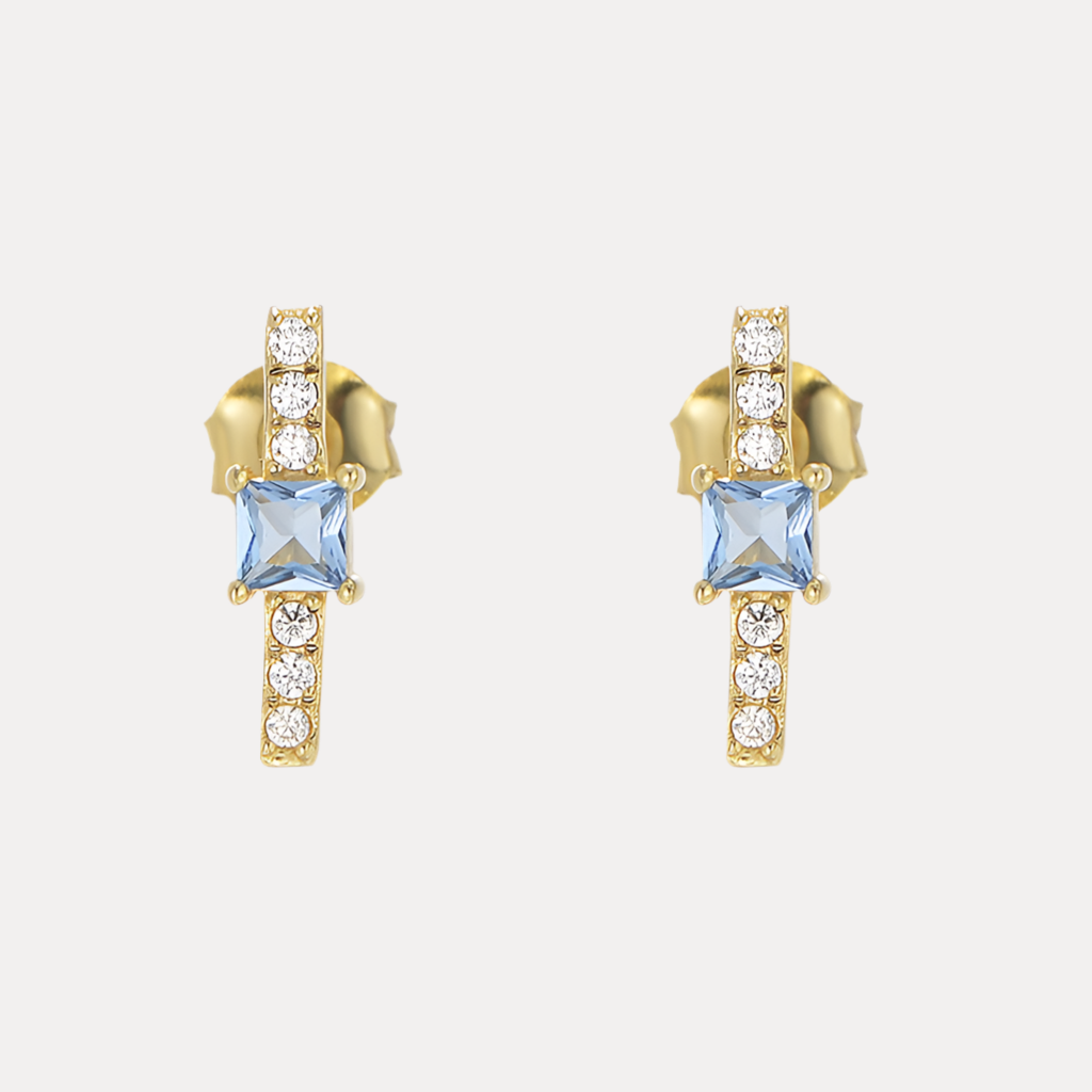 Aquamarine Vermeil Studs in 18K Gold-Plating with Cubic Zirconia