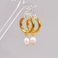18K Fresh Water Pearl Chunky Classic Hoop