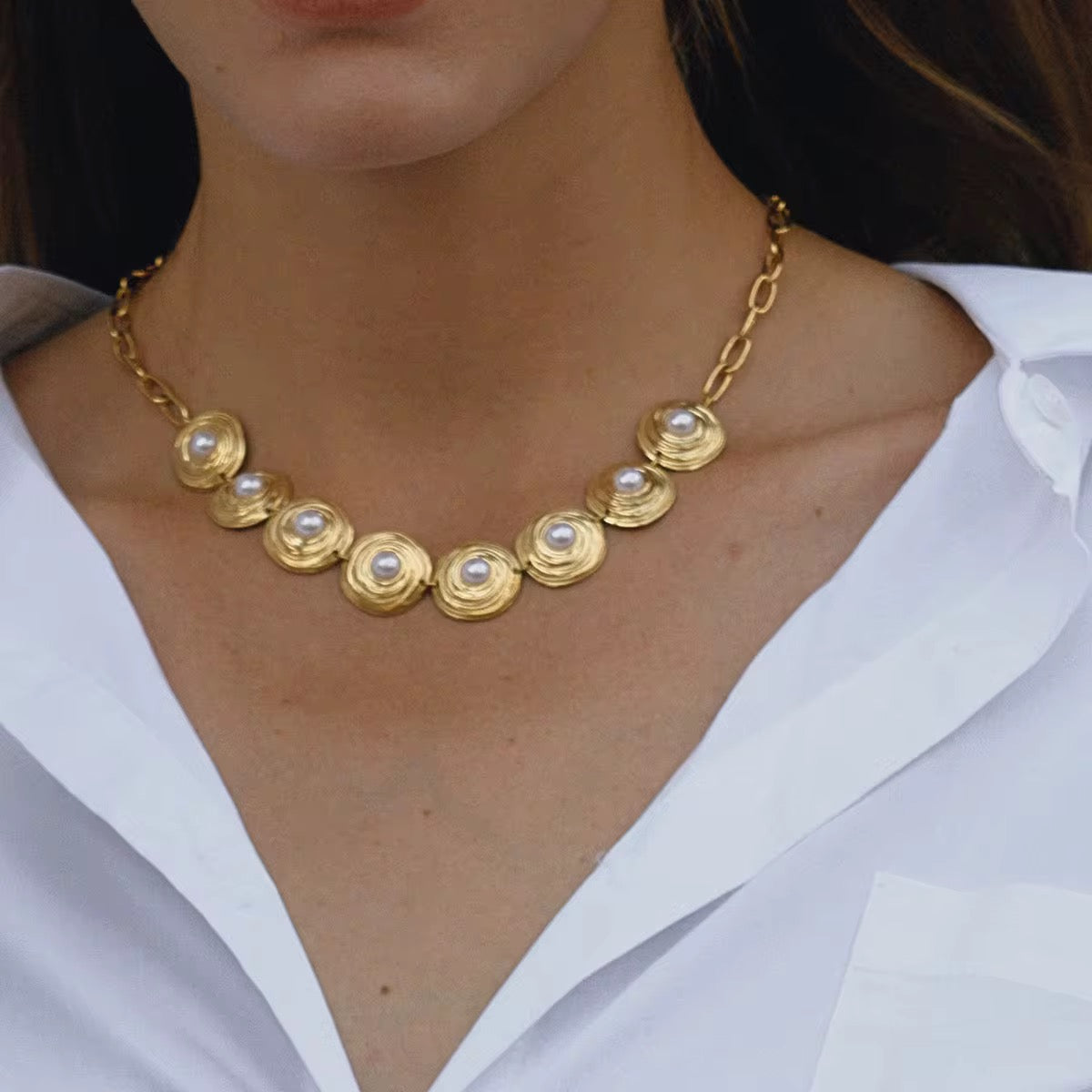 18K Statement Round Pearls Necklace