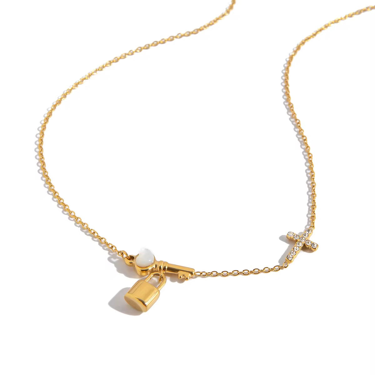 18K Love Heart Cross Necklace