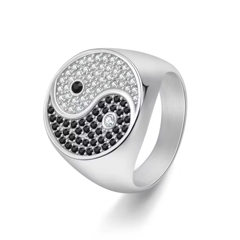 Yin Yang CZ Onyx - Silver