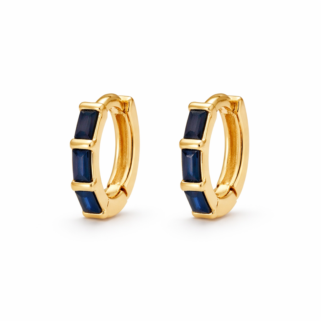 14K Sapphire Baguette CZ Huggies 12mm