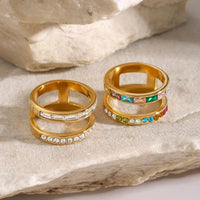 18K Double Band Rings, Clear