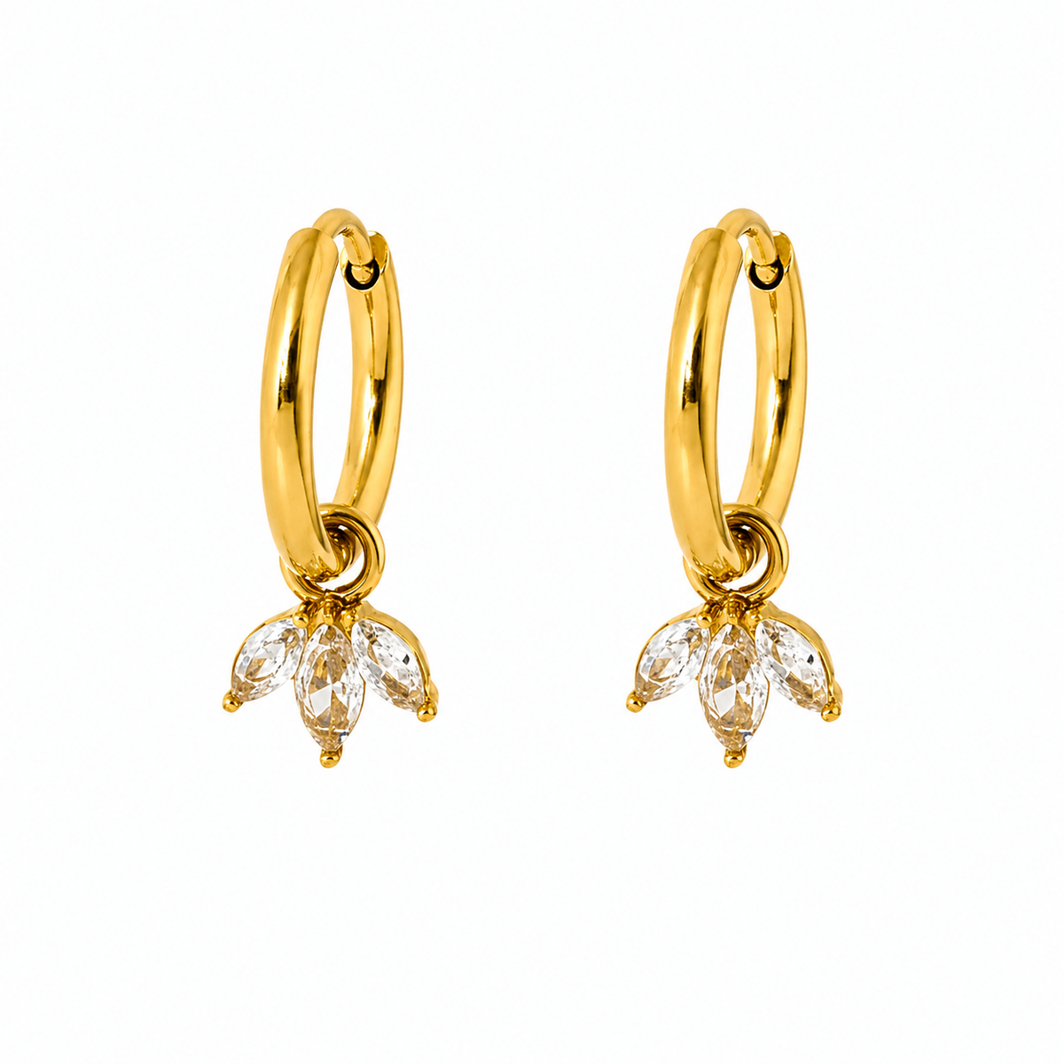 18K 3 Leaf CZ Huggies