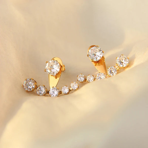 18K CZ Lined Stud Earrings