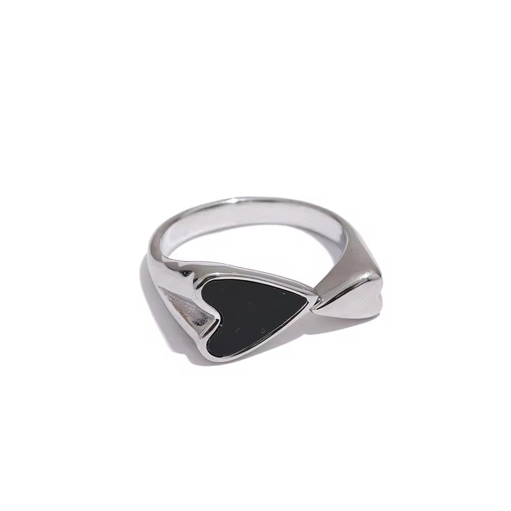 Silver Onyx Heart Adjustable Ring