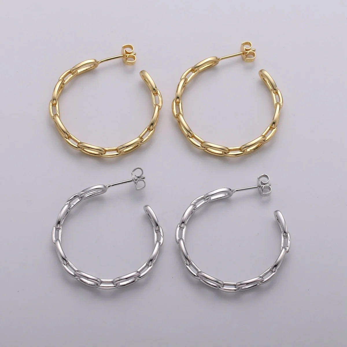 White Gold Filled Dainty Chain Link Hoops