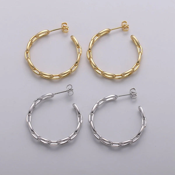 White Gold Filled Dainty Chain Link Hoops