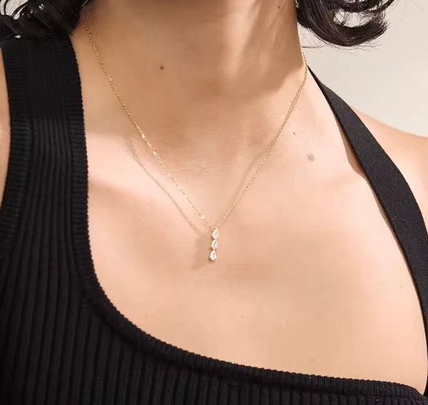 18K Teardrop Bar Dainty Necklace