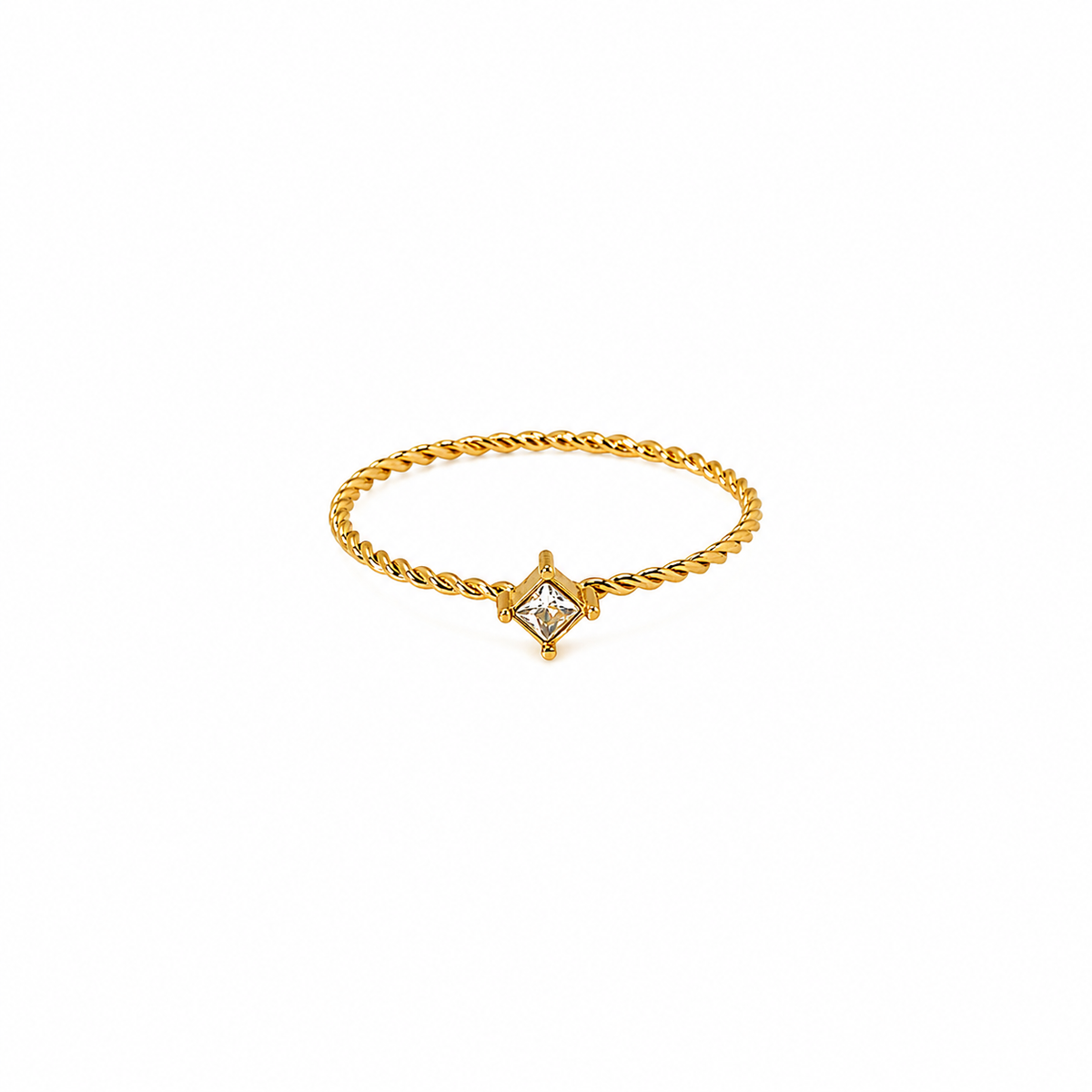 18K Twist Band Diamond Shape CZ Ring