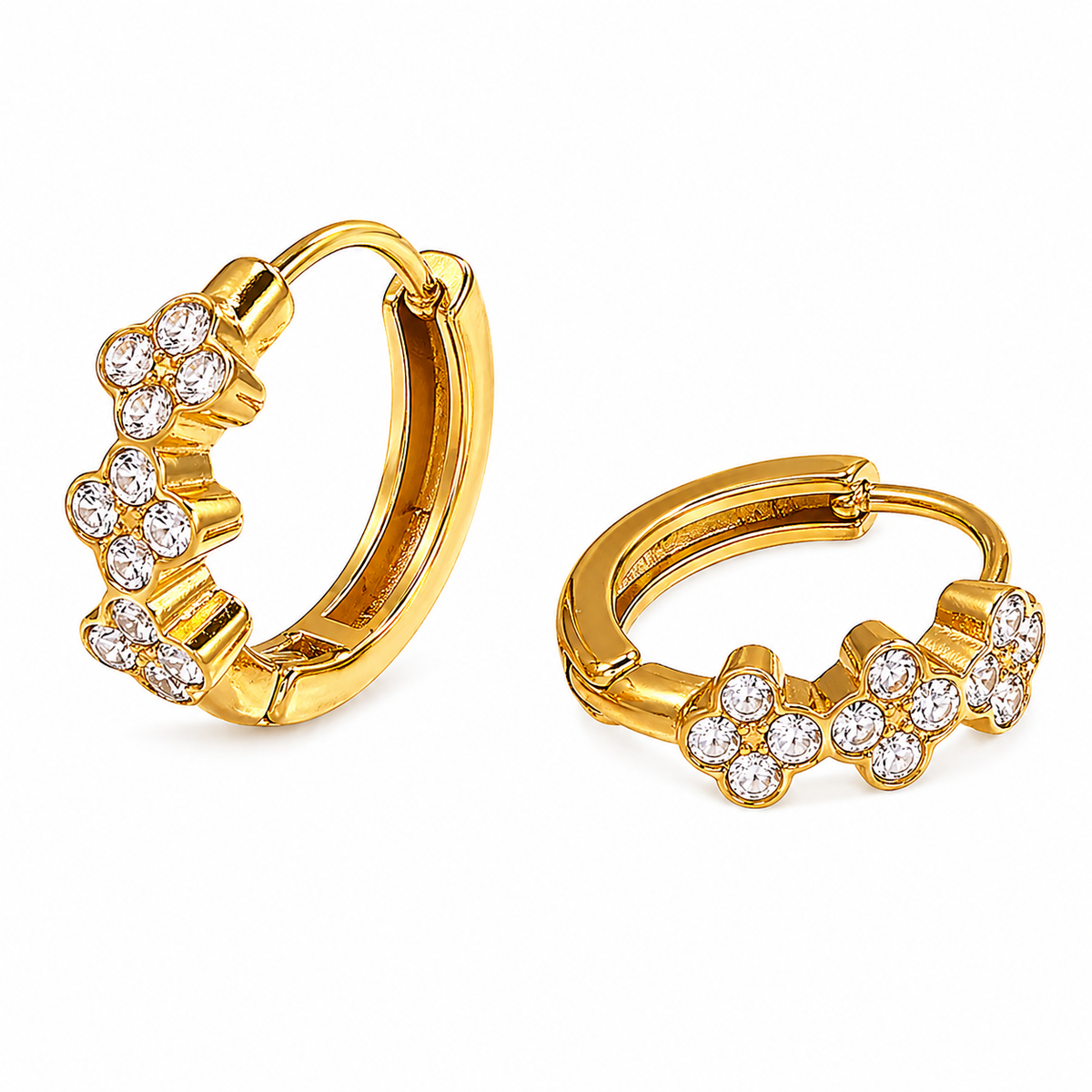 18K 3 Flowers Clear 10mm Huggies