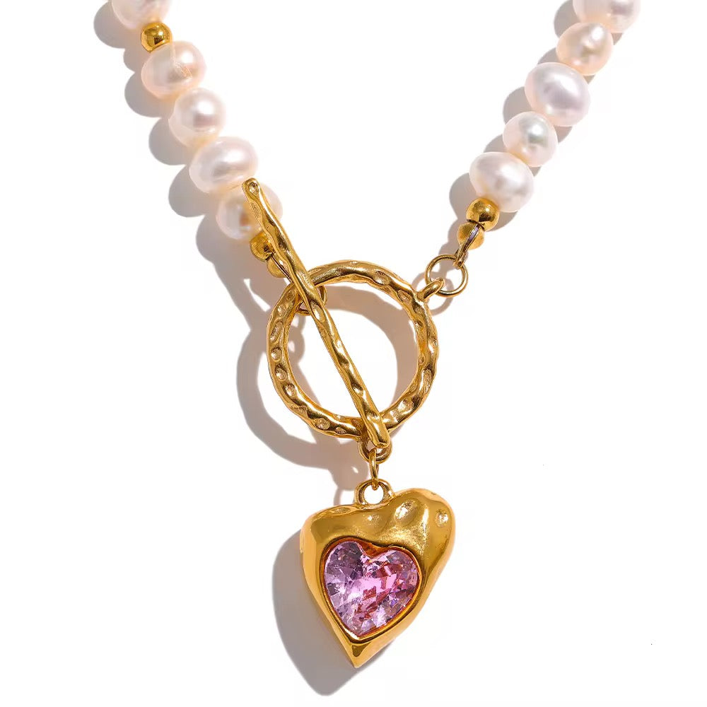 18K Fresh Water Pearl Pink Heart Charm
