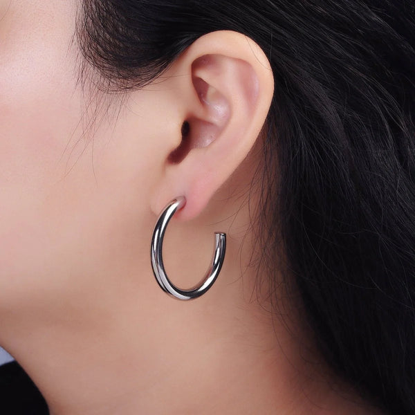 Silver Classic Smooth Open Hoops