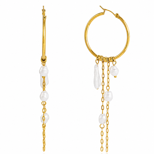 18K Hoop Baroque Pearl Dangle Earrings