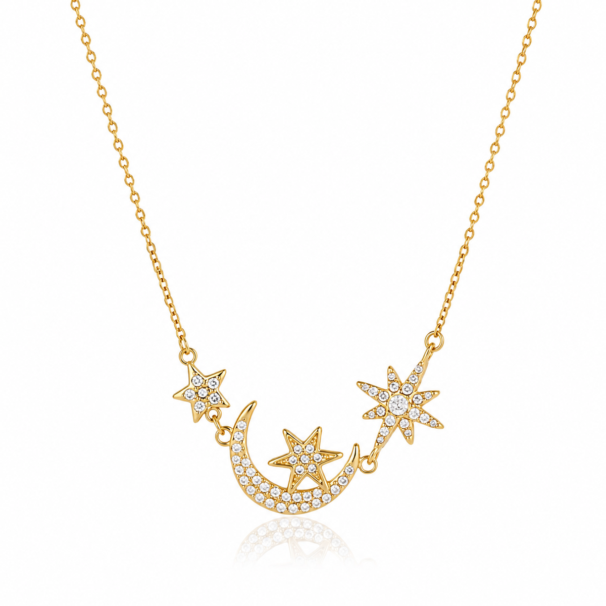18K Celeste Dainty Moon + Star Necklace