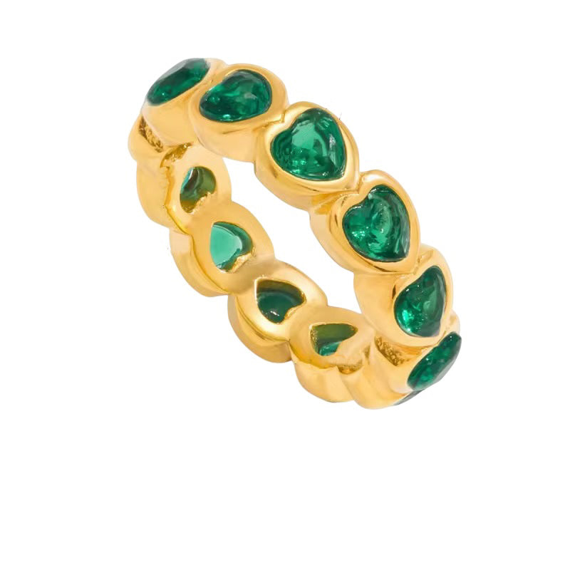 18K Heart Emerald Bezel Ring