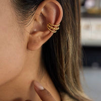 18K Beaded Three Layer Ear Cuff