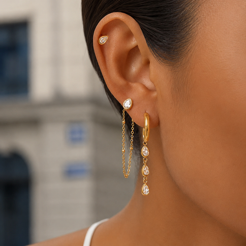 18K C Hoop Teardrop Dangle Earrings