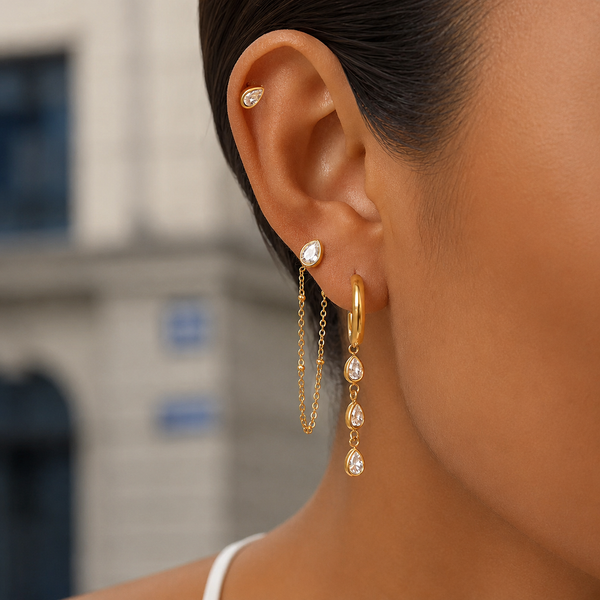 18K C Hoop Teardrop Dangle Earrings
