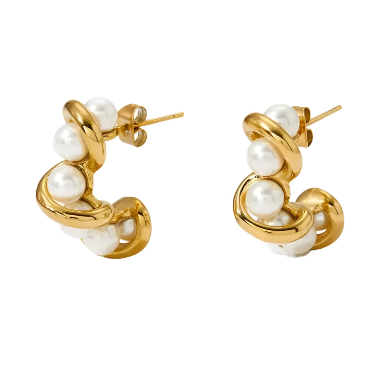 18K Twisted Pearl C-Hoops