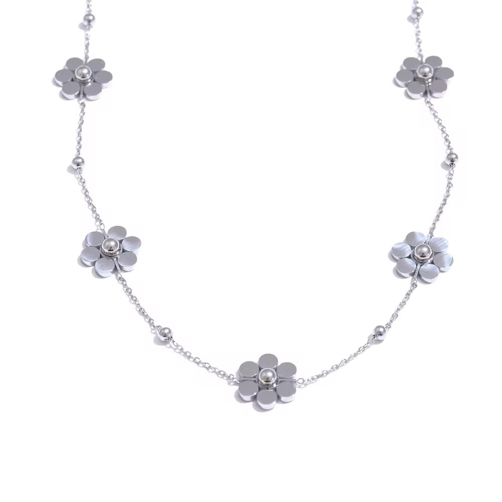 Silver Laser Bubble Flower Necklace