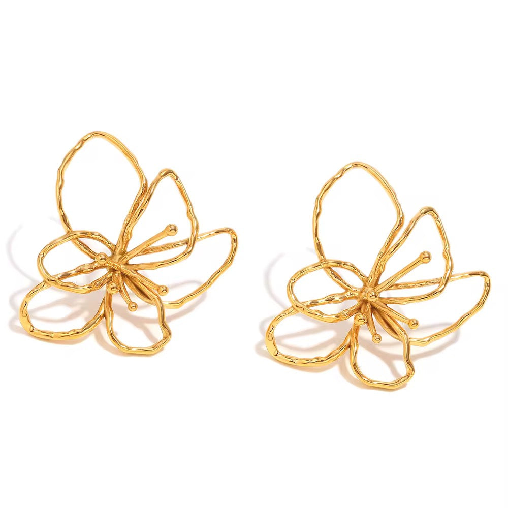 18K Statement Wire Flower Earrings