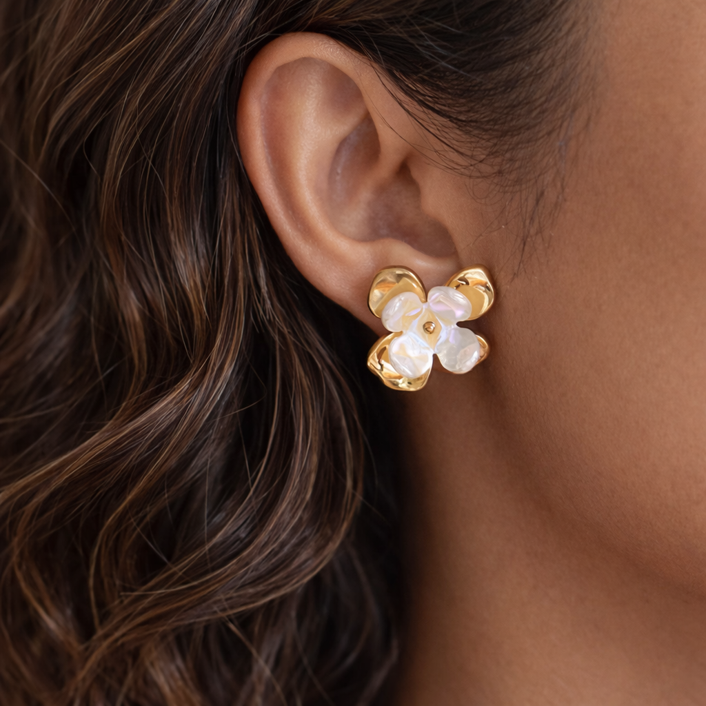 18K 3D Flower Statement Studs