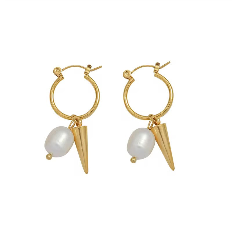 18K Pearl & Cone Mini Hoops