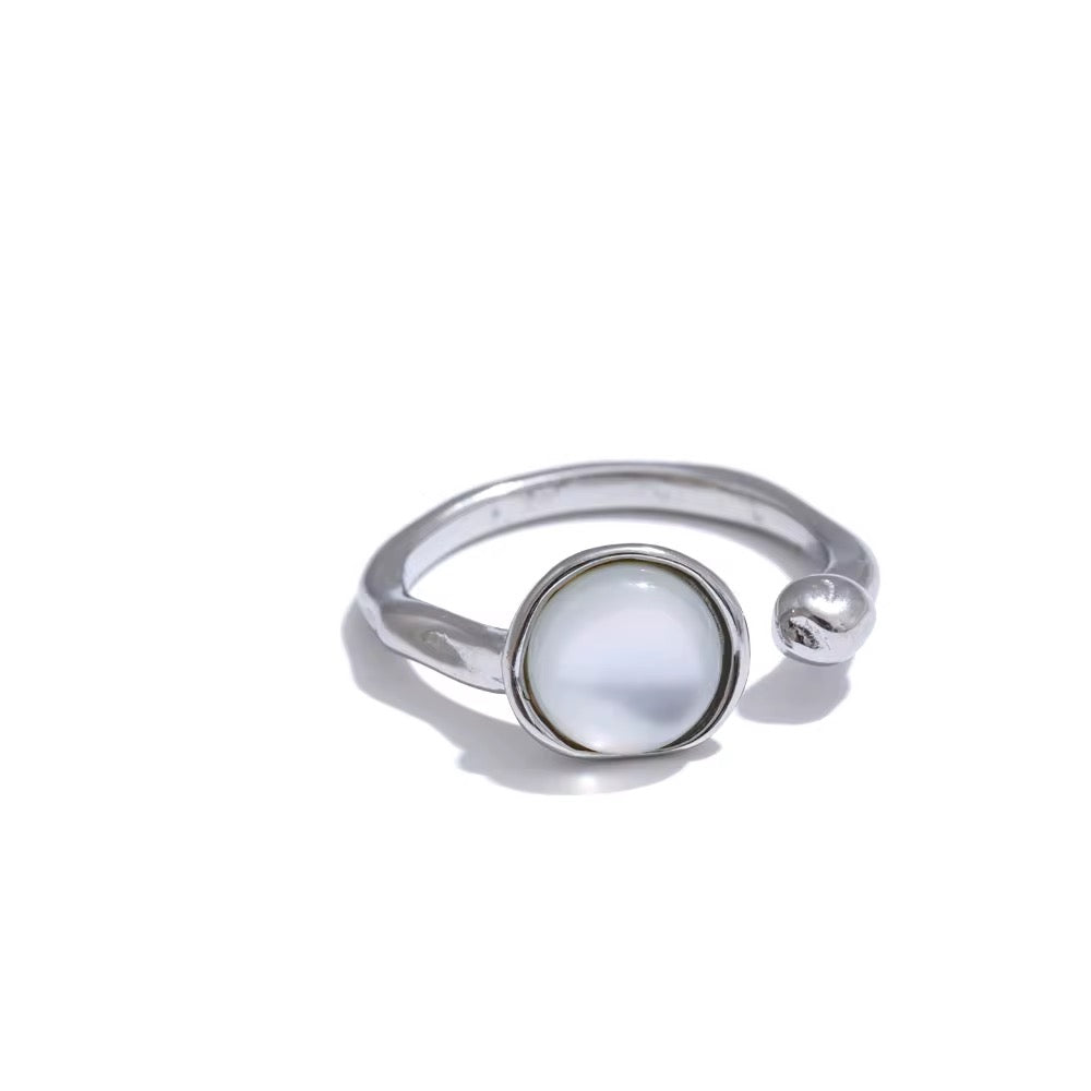 Silver Round Resin Adjustable Ring