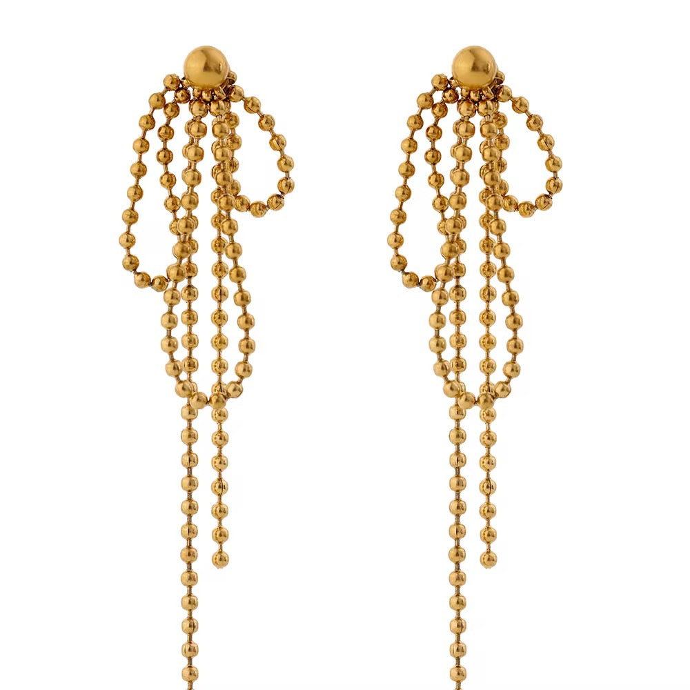 18K Bow Beaded Drop Earrings