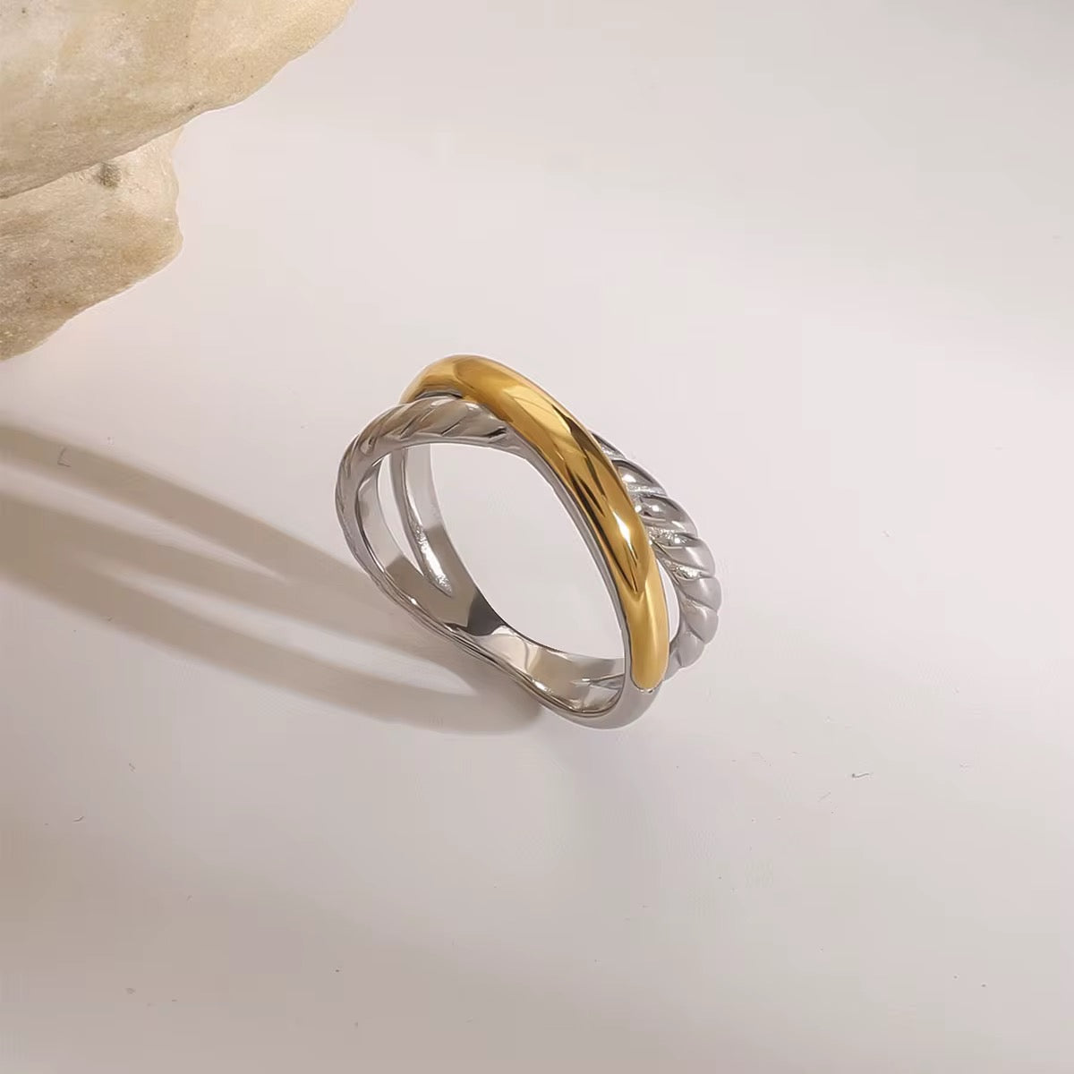 Two Tone Criss Cross Ring