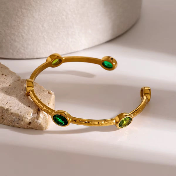 18K Multi Stone Open Bangle