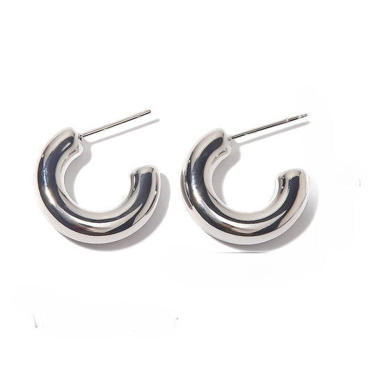 Silver Chunky Hollow C Hoops