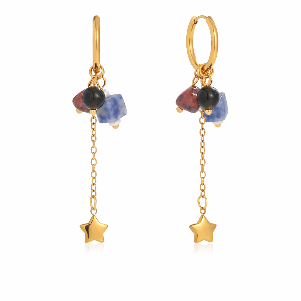 18K Sodalite and Agate Stone Charms Huggies