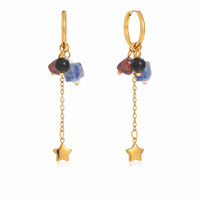 18K Sodalite and Agate Stone Charms Huggies