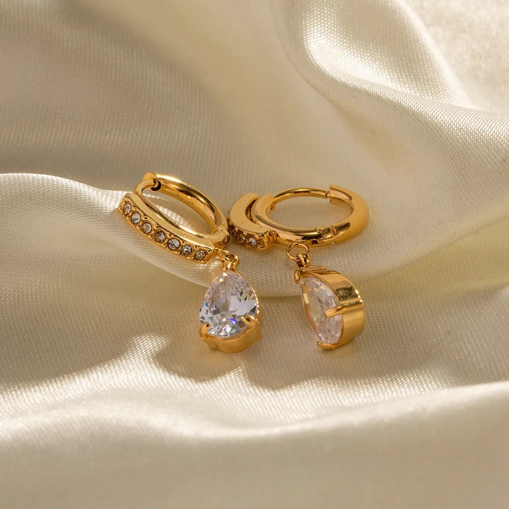 18K Zircon Water Drop Pendant Earrings