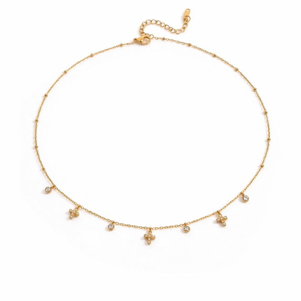 18K Dainty Cross Charm Necklace