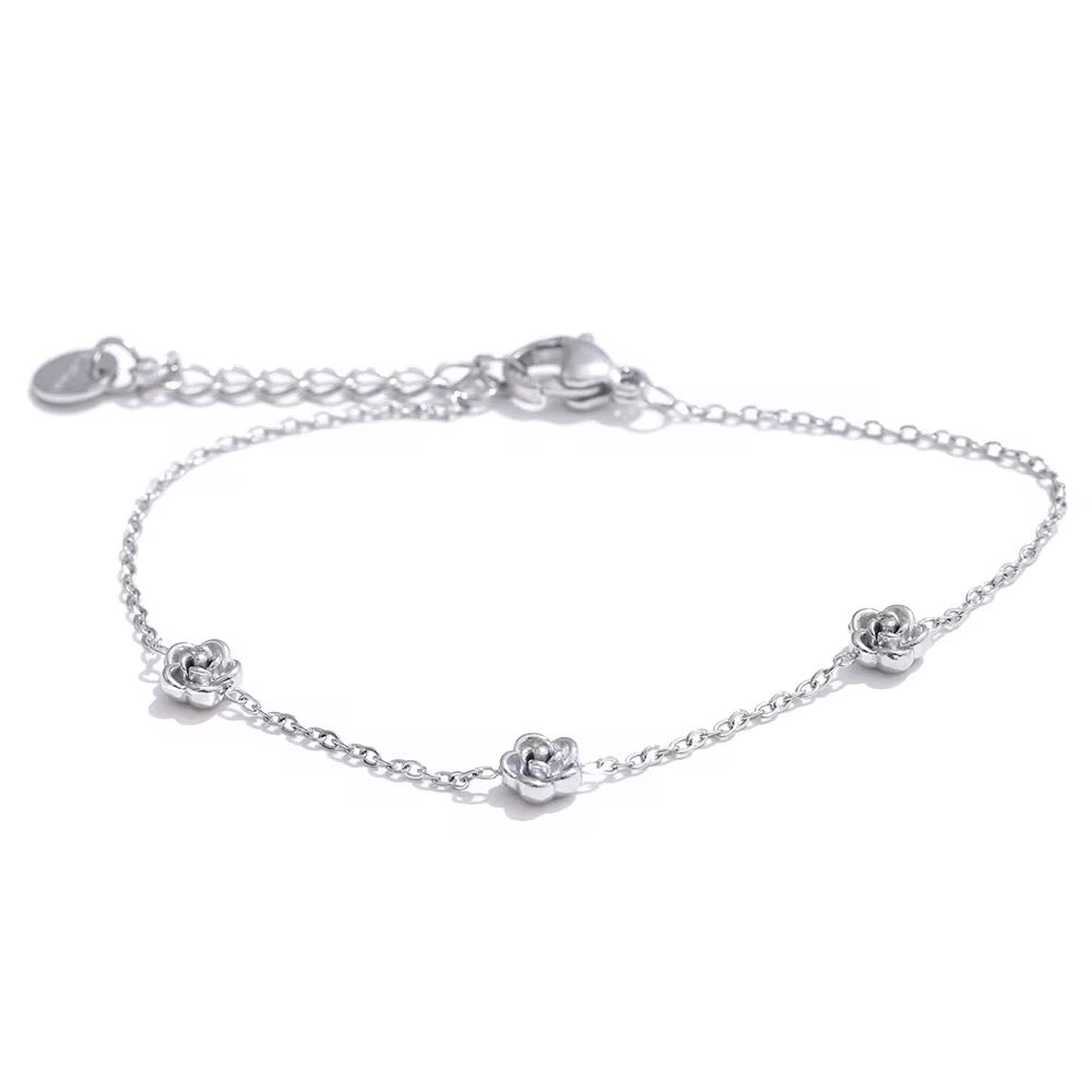 Silver Dainty Rose Flower Bracelet