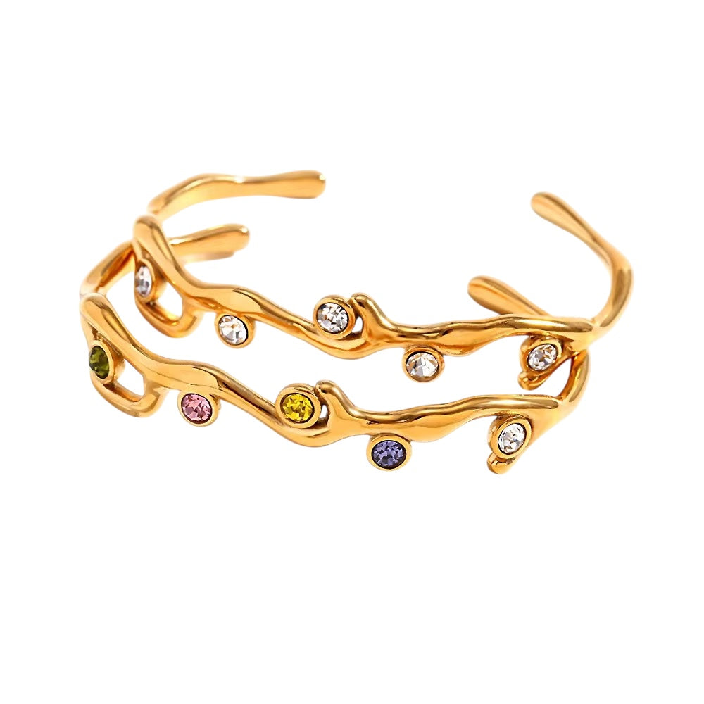 18K Open Bangle Multicolored Zirconia