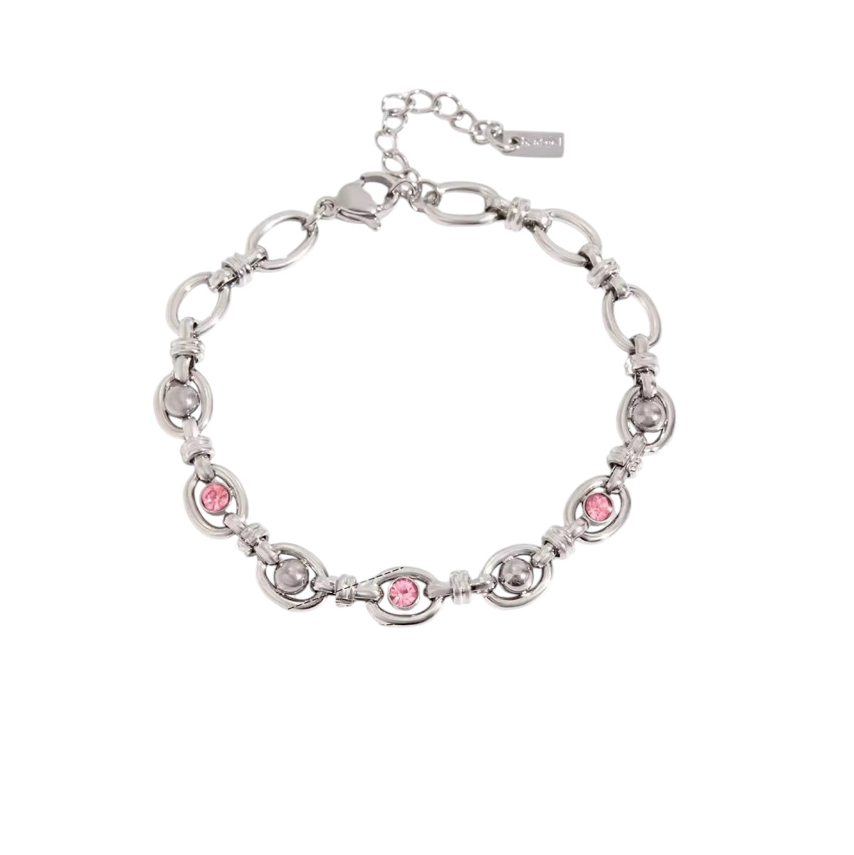 Silver Pink Tourmaline CZ Chain Bracelet