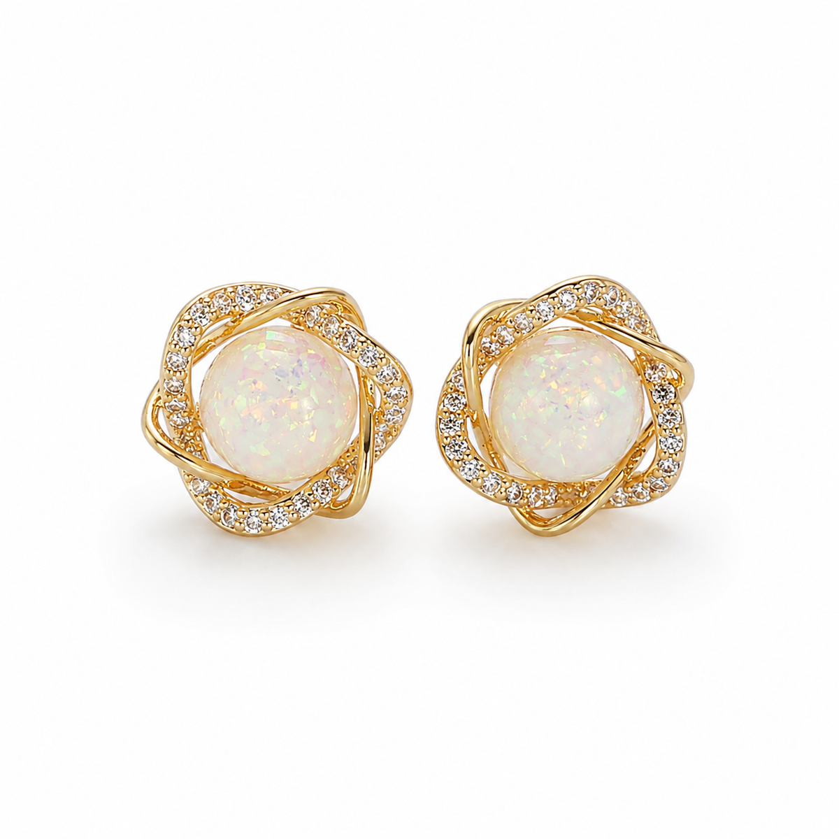 16K White Opal CZ Pave Studs