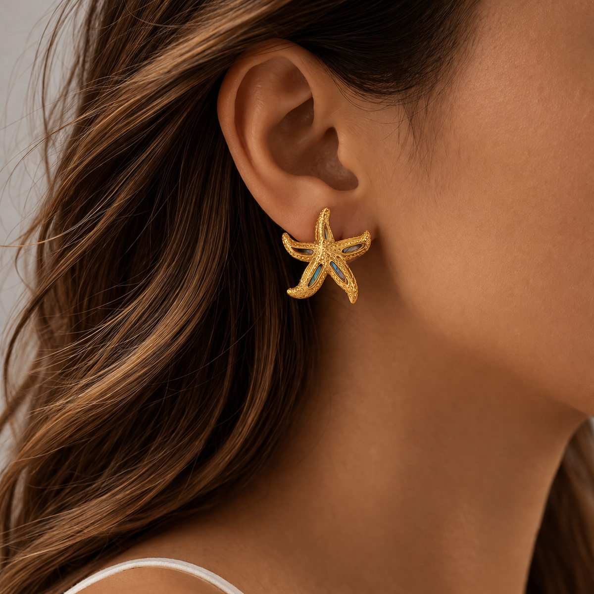 18K Abalone Starfish Earrings