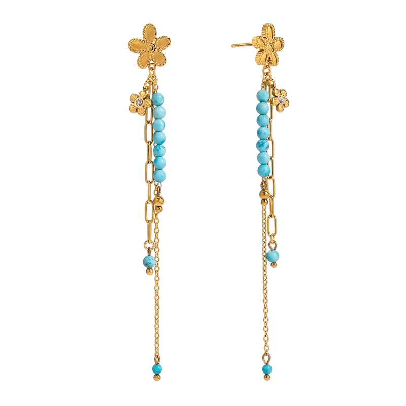 18K Turquoise Flower Dangle